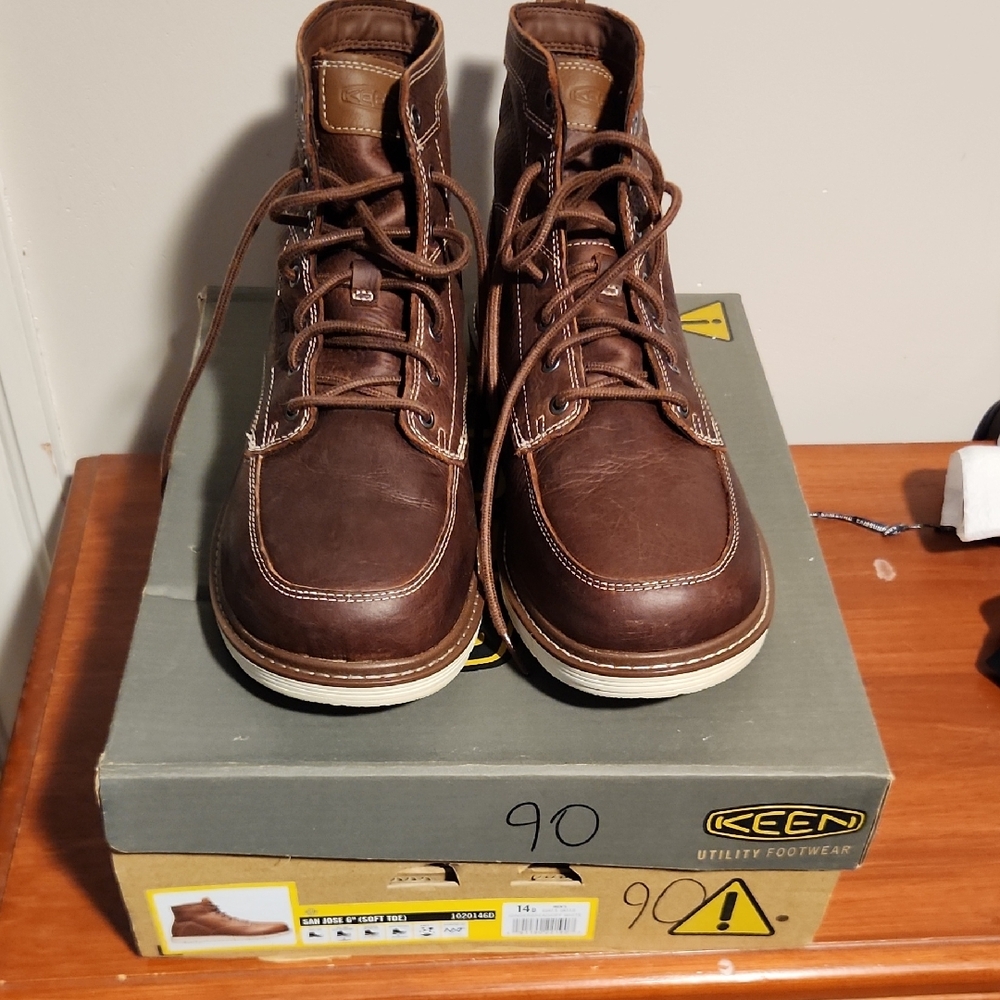 Keen Men's Dark Brown Leather Utility Boots. SAN JOSE 6" soft Toe. New In Box